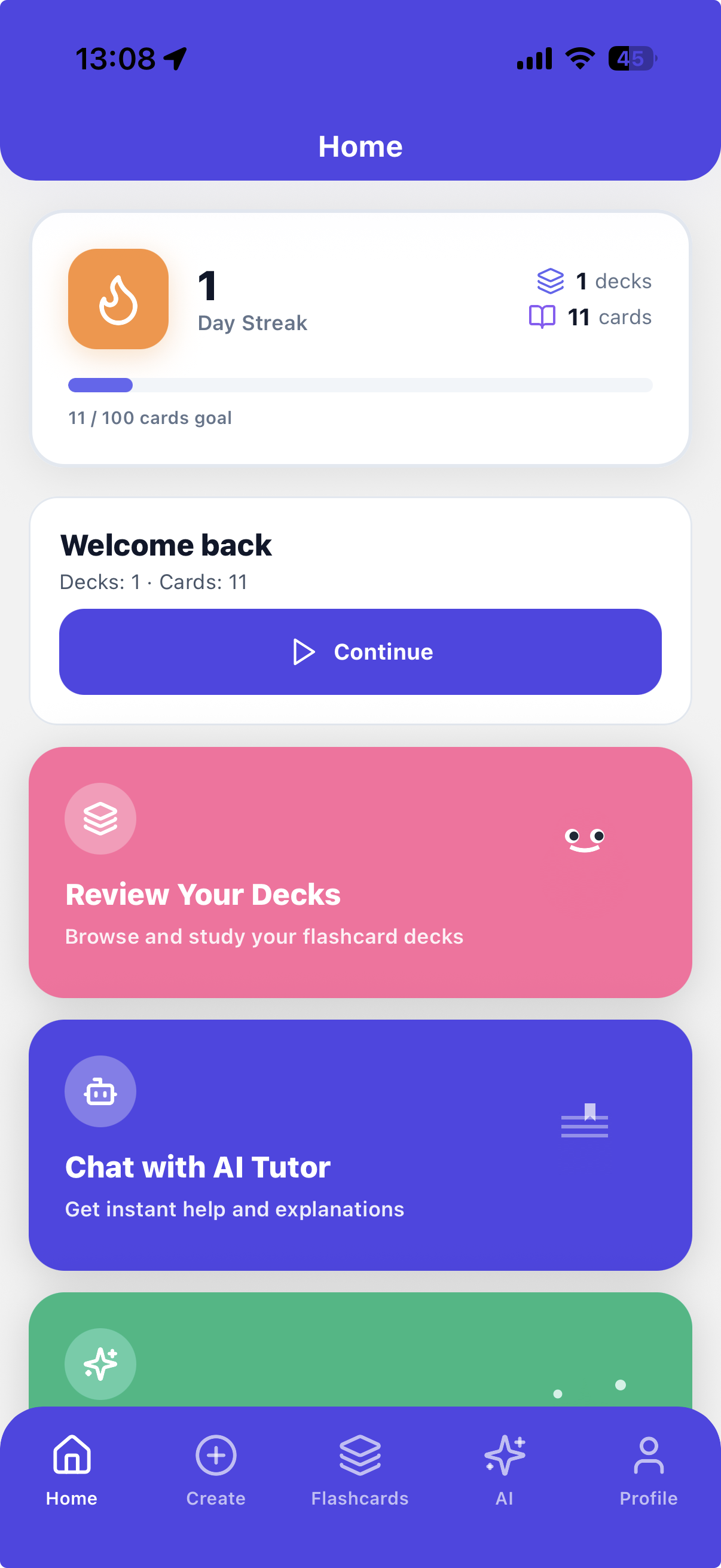 CardCraft home dashboard
