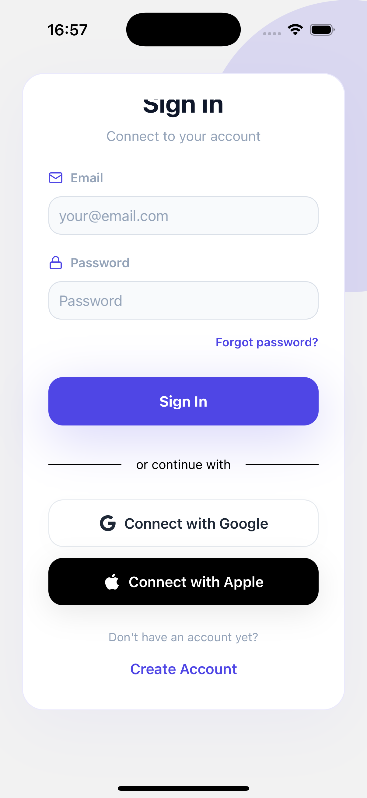 CardCraft sign in screen